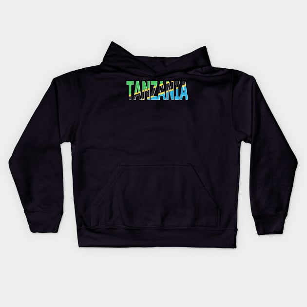 Tanzania Text in Colors of the Tanzania Flag Kids Hoodie by scotch